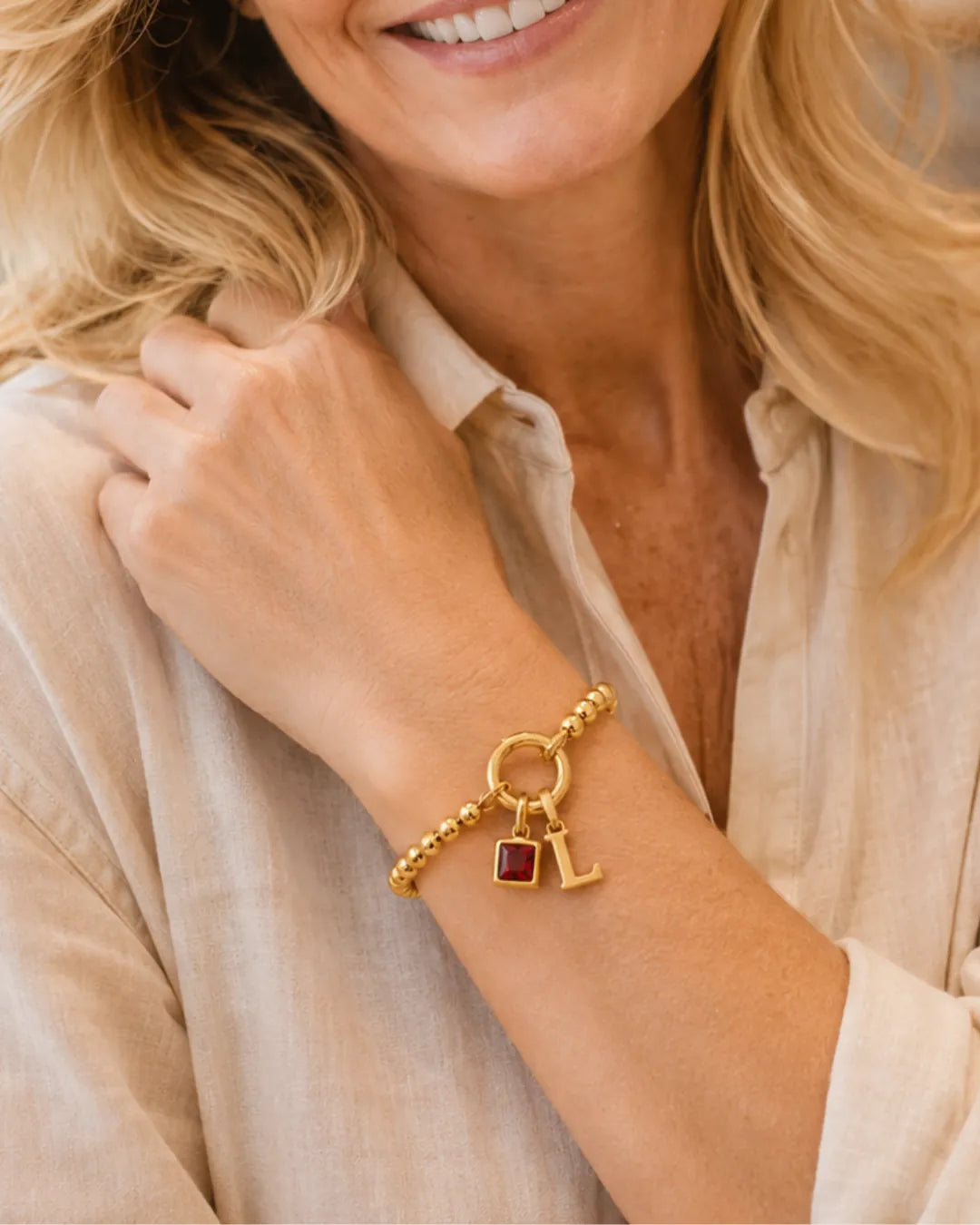Ava Initial Birthstone Bracelet with Beads