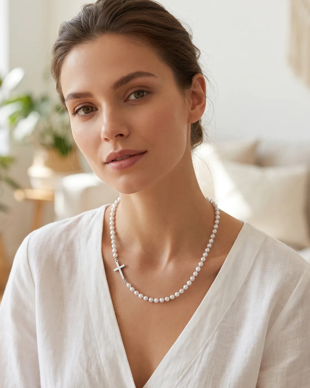 Celestine Cross Pearl Necklace Grace