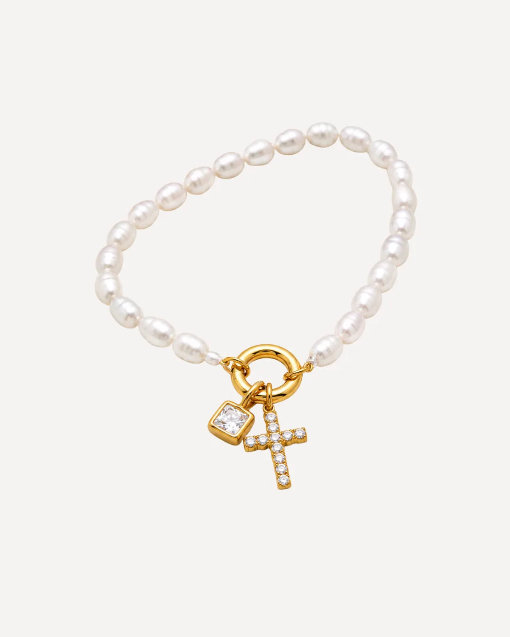 Olivia Birthstone Cross Bracelet with Pearls