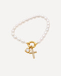 Olivia Birthstone Cross Bracelet with Pearls