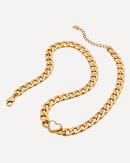Harper Curb Chain Necklace with Heart Charm