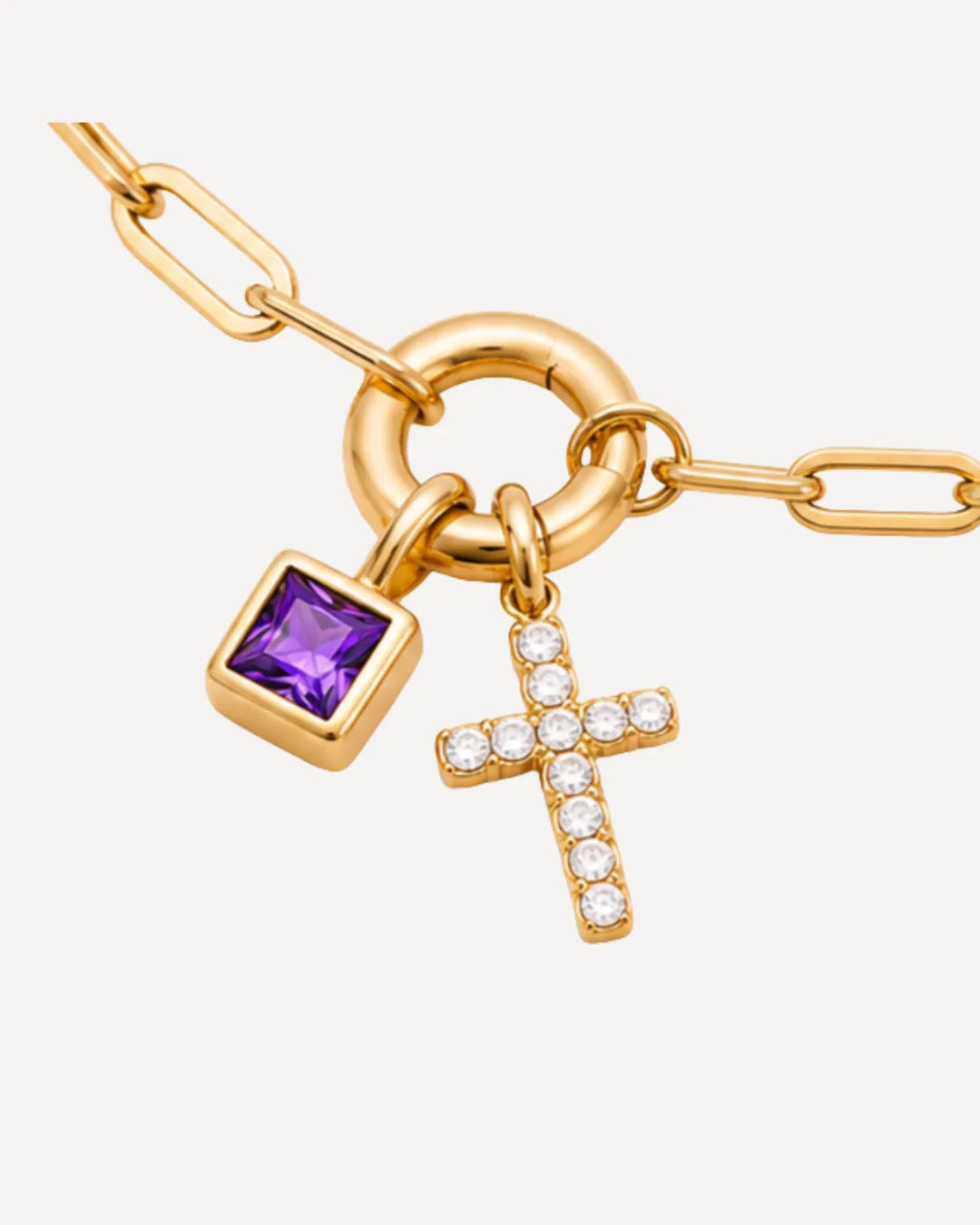 Gemma Cross Charm Bracelet with Birthstone