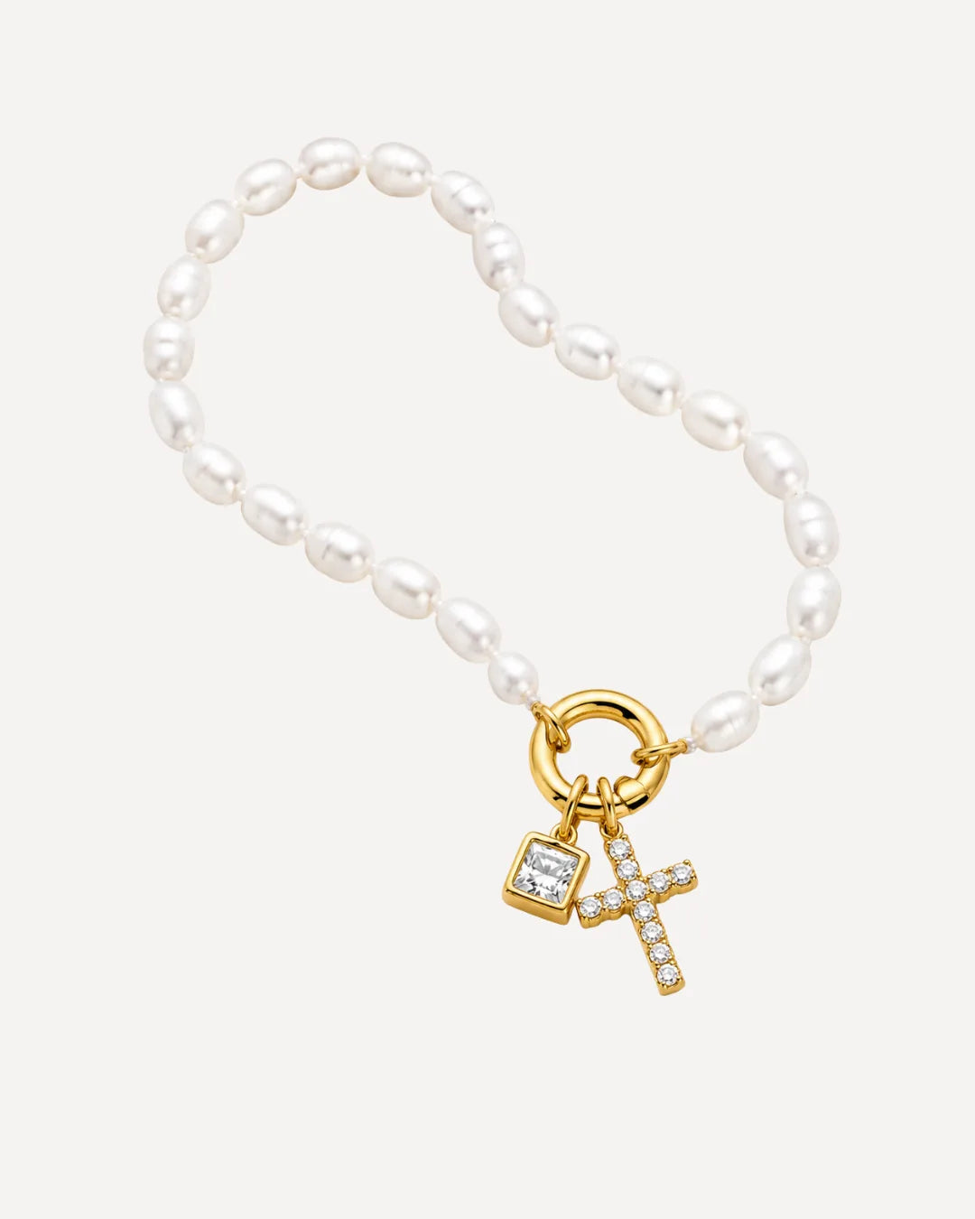 Olivia Birthstone Cross Bracelet with Pearls