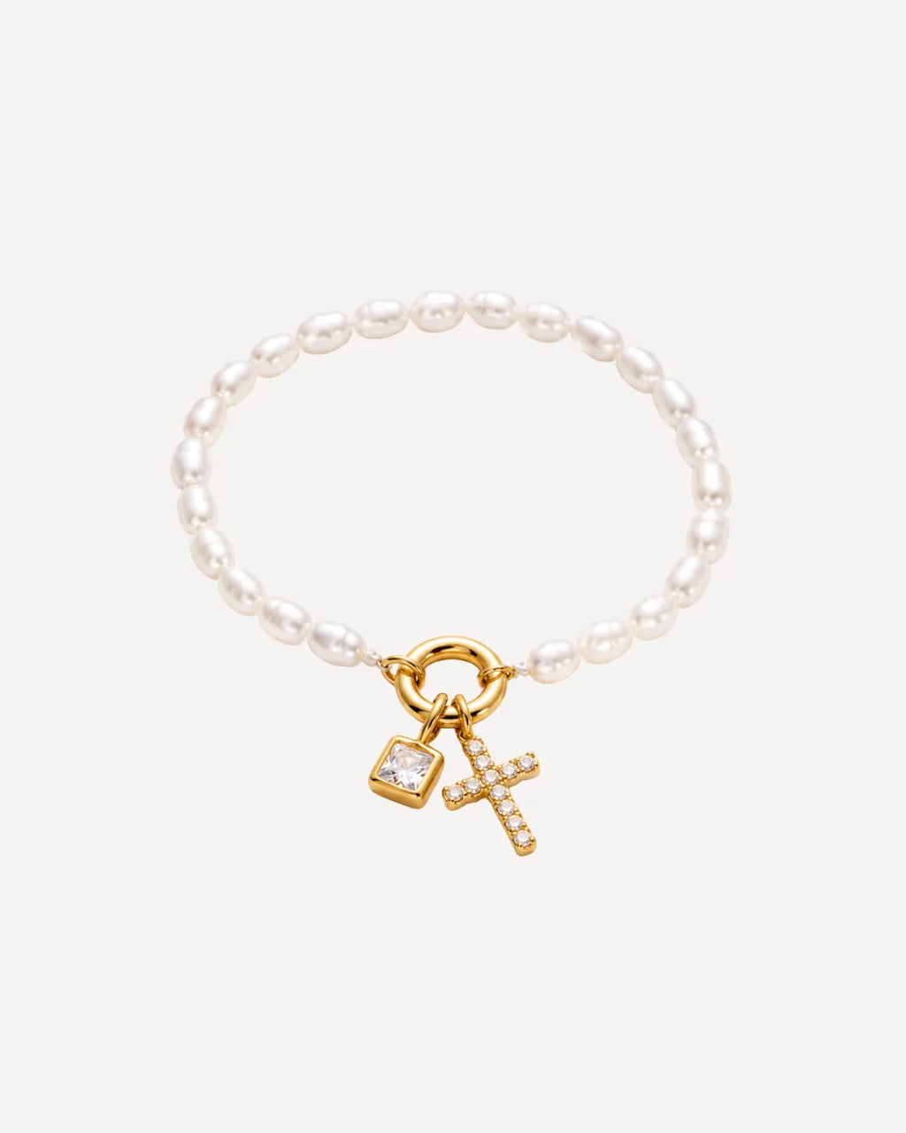 Olivia Birthstone Cross Bracelet with Pearls