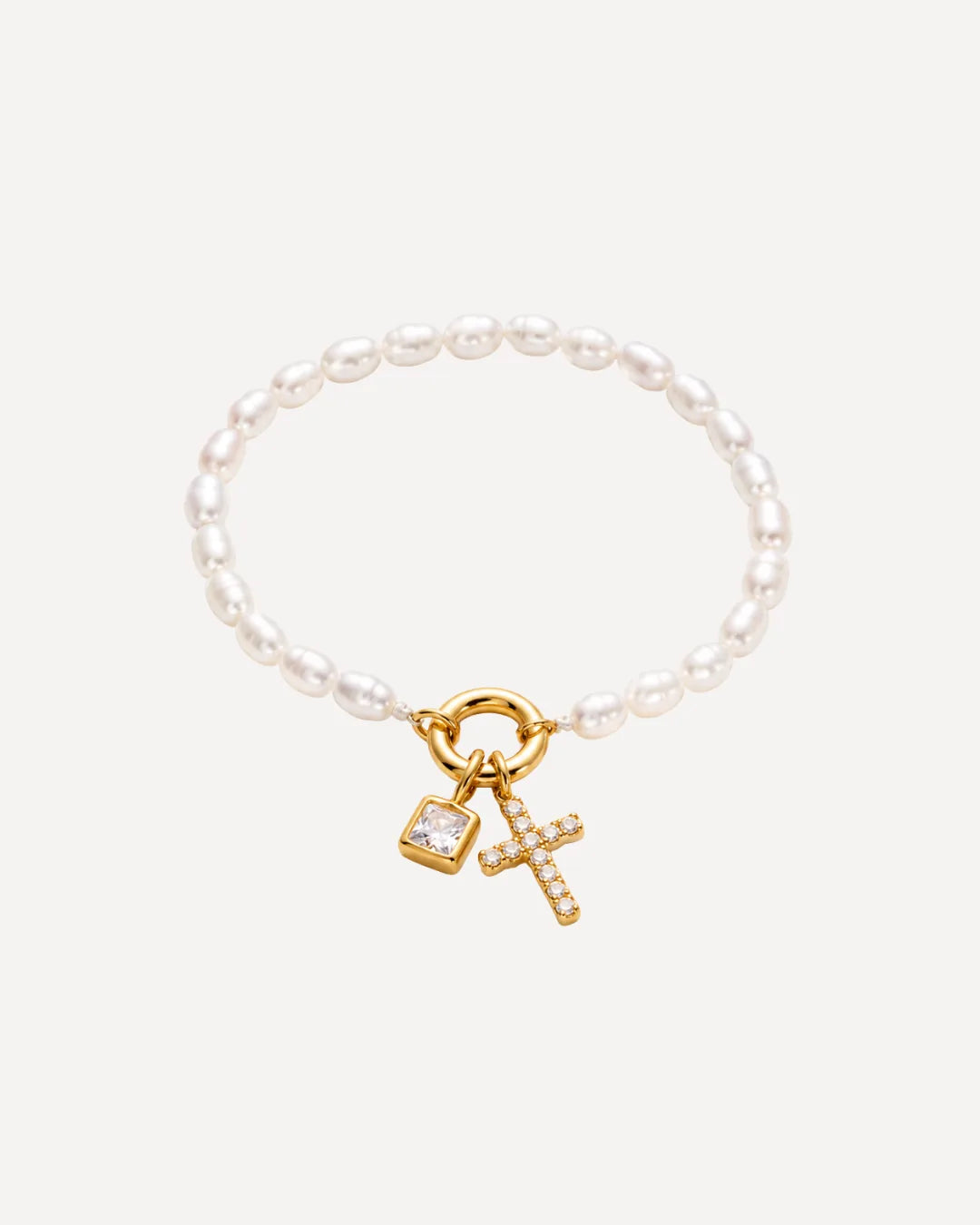 Olivia Birthstone Cross Bracelet with Pearls