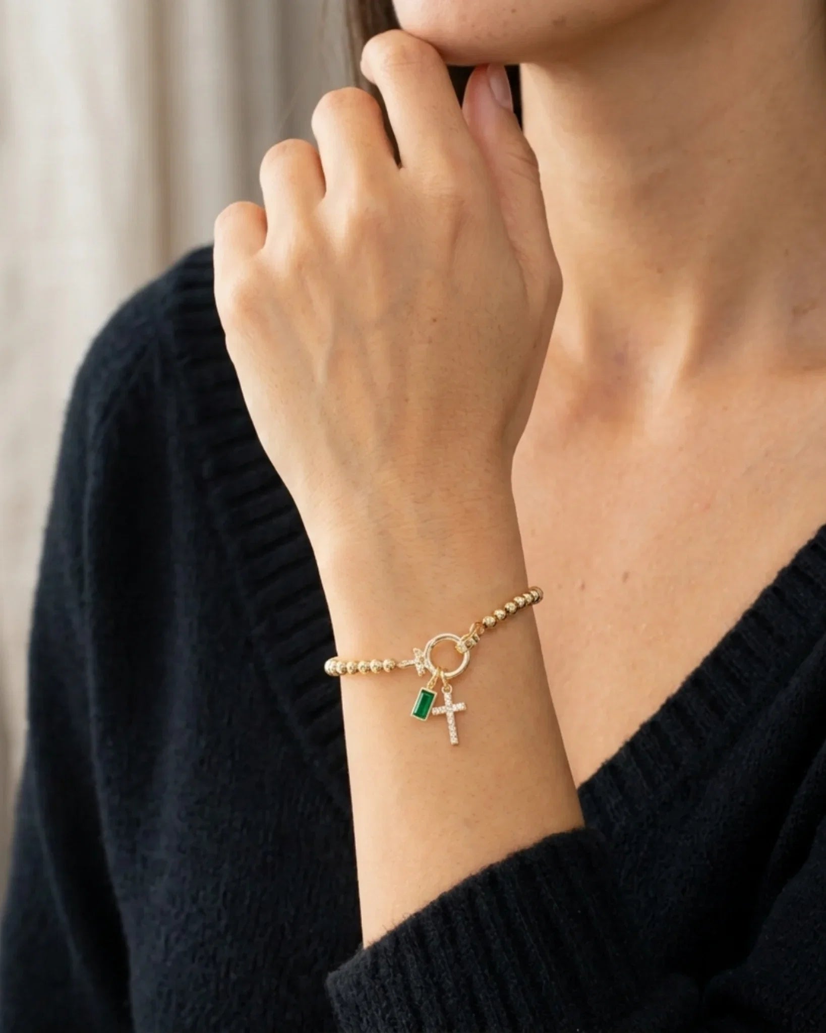 Icon Birthstone Cross Charm bracelet
