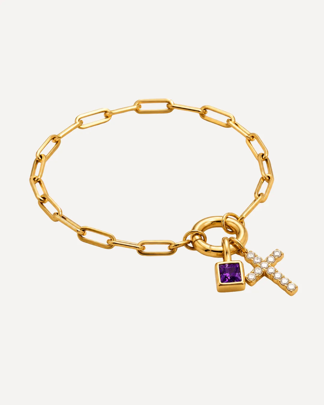 Gemma Cross Charm Bracelet with Birthstone