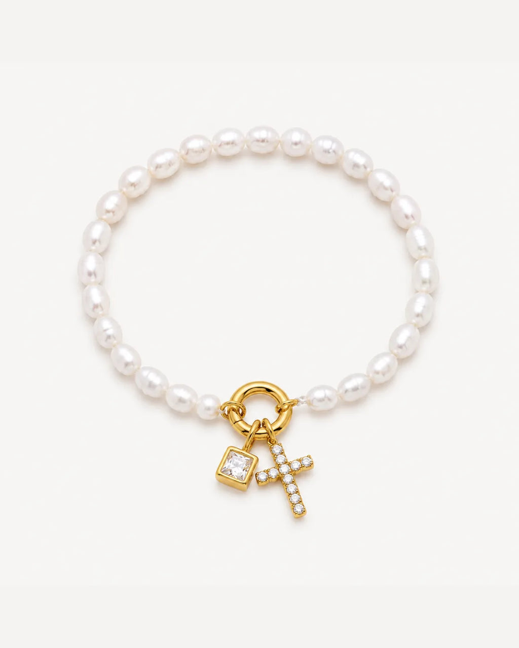 Olivia Birthstone Cross Bracelet with Pearls