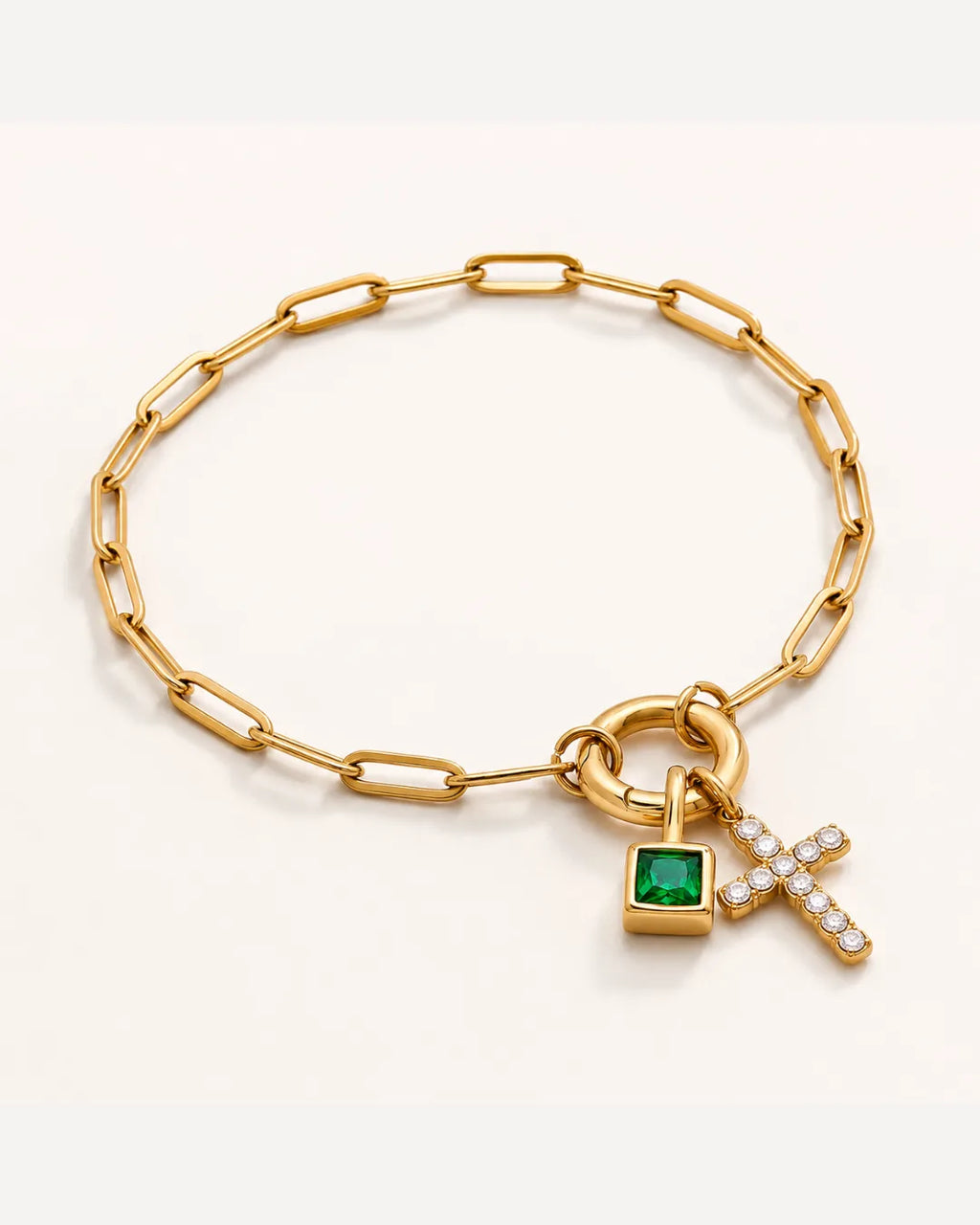 Gemma Cross Charm Bracelet with Birthstone