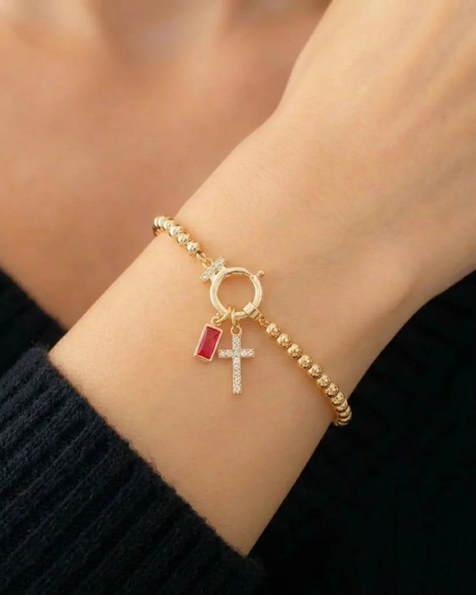 Icon Birthstone Cross Charm bracelet