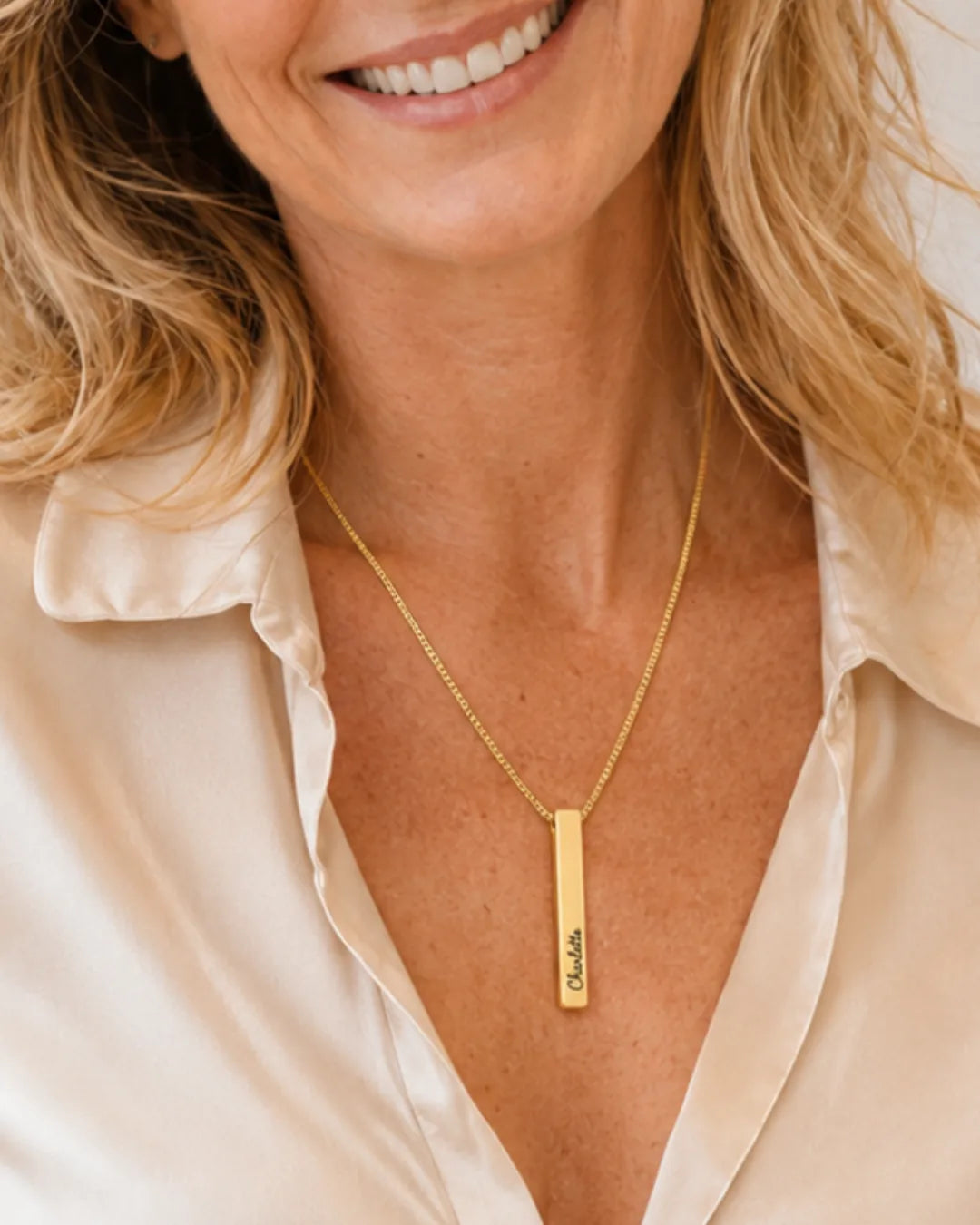 Charlotte Engraved Bar Necklace
