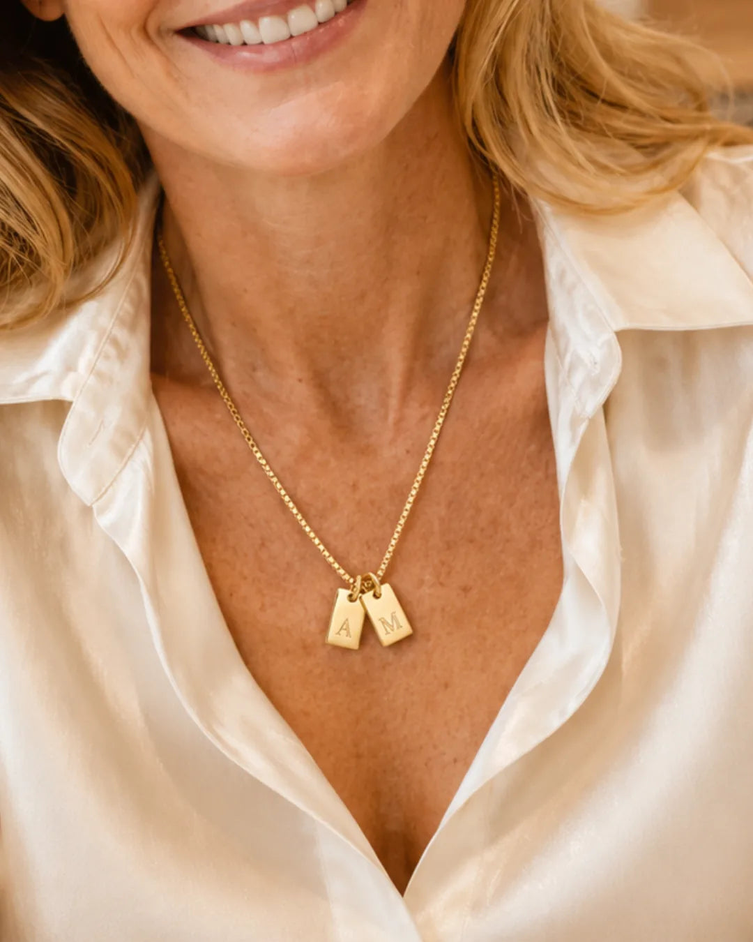 Ava Initial Necklace with Engraved Tags