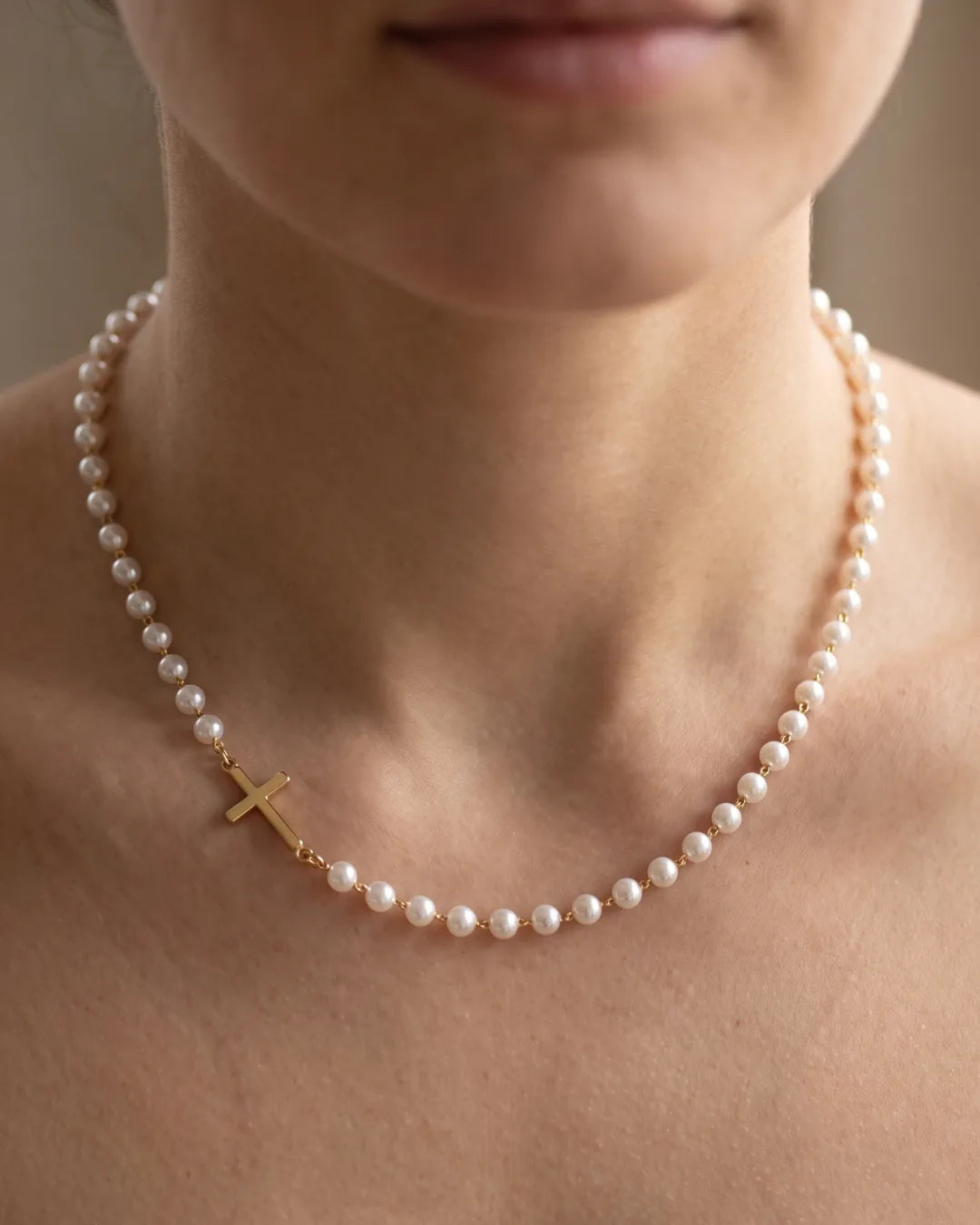 Celestine Cross Pearl Necklace Grace