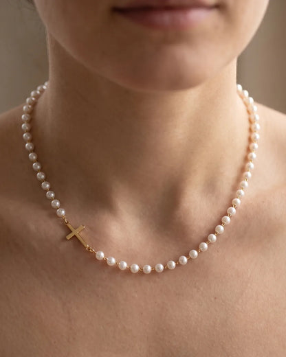 Celestine Cross Pearl Necklace Grace