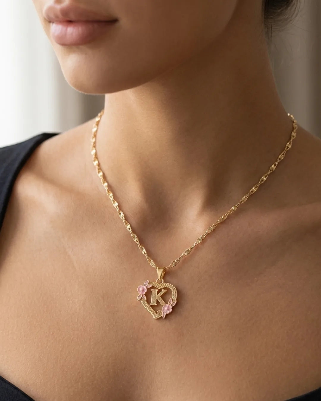Celestia Heart Initial Necklace Bloom