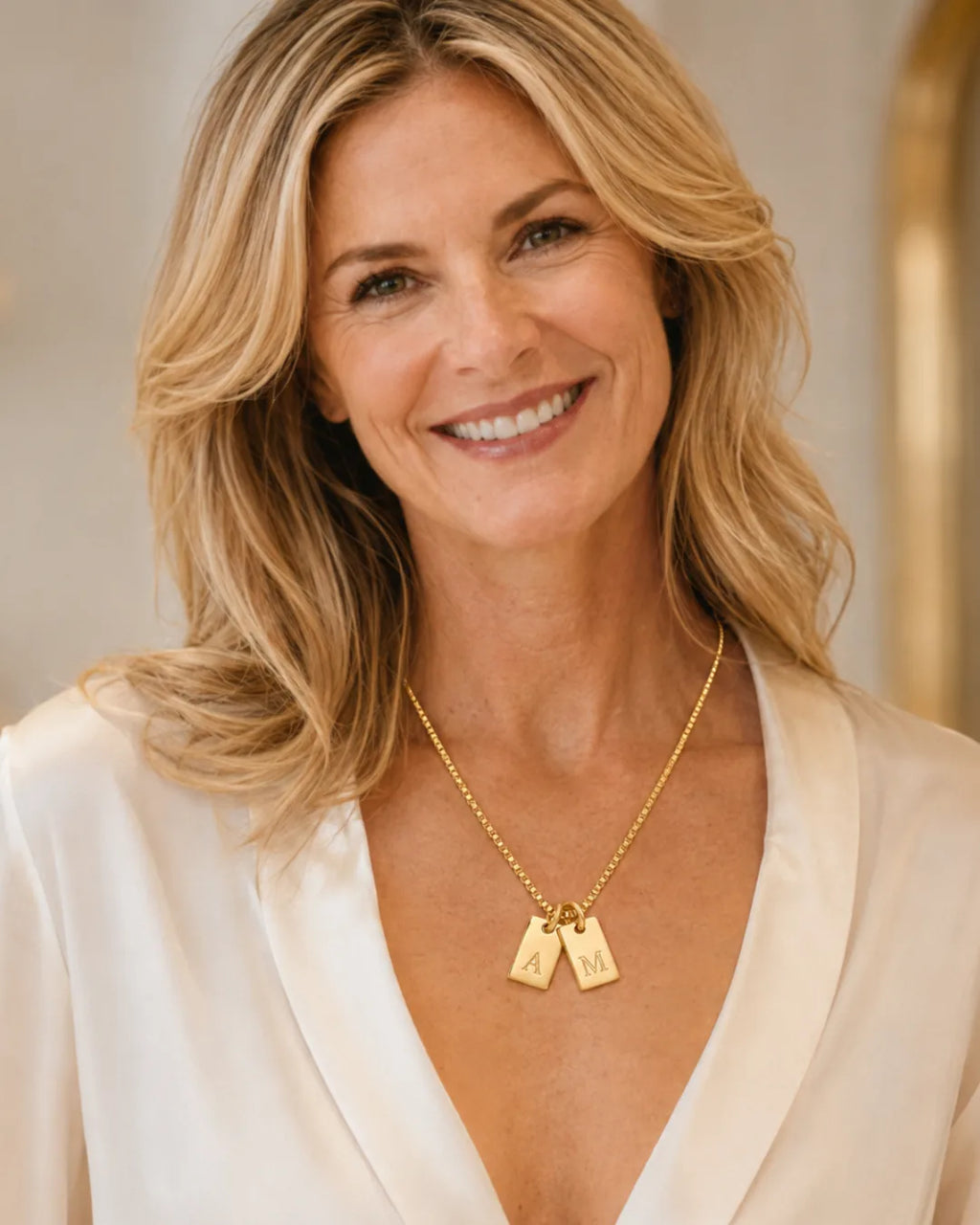 Ava Initial Necklace with Engraved Tags