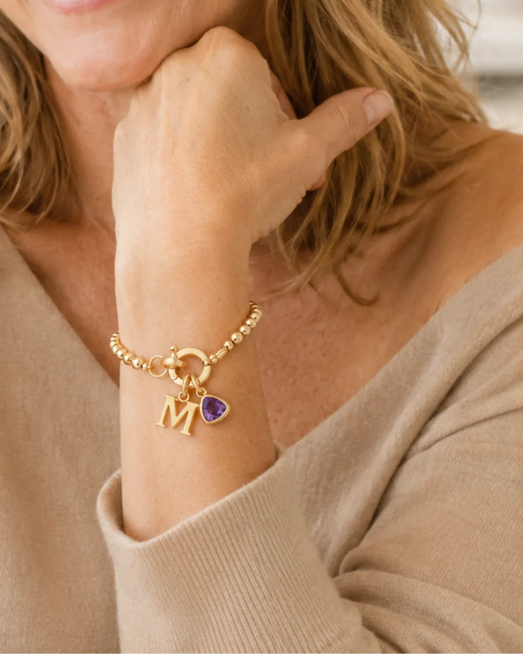 Emma Birthstone Initial Charm Bracelet