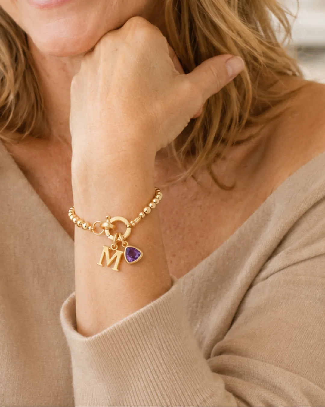 Emma Birthstone Initial Charm Bracelet