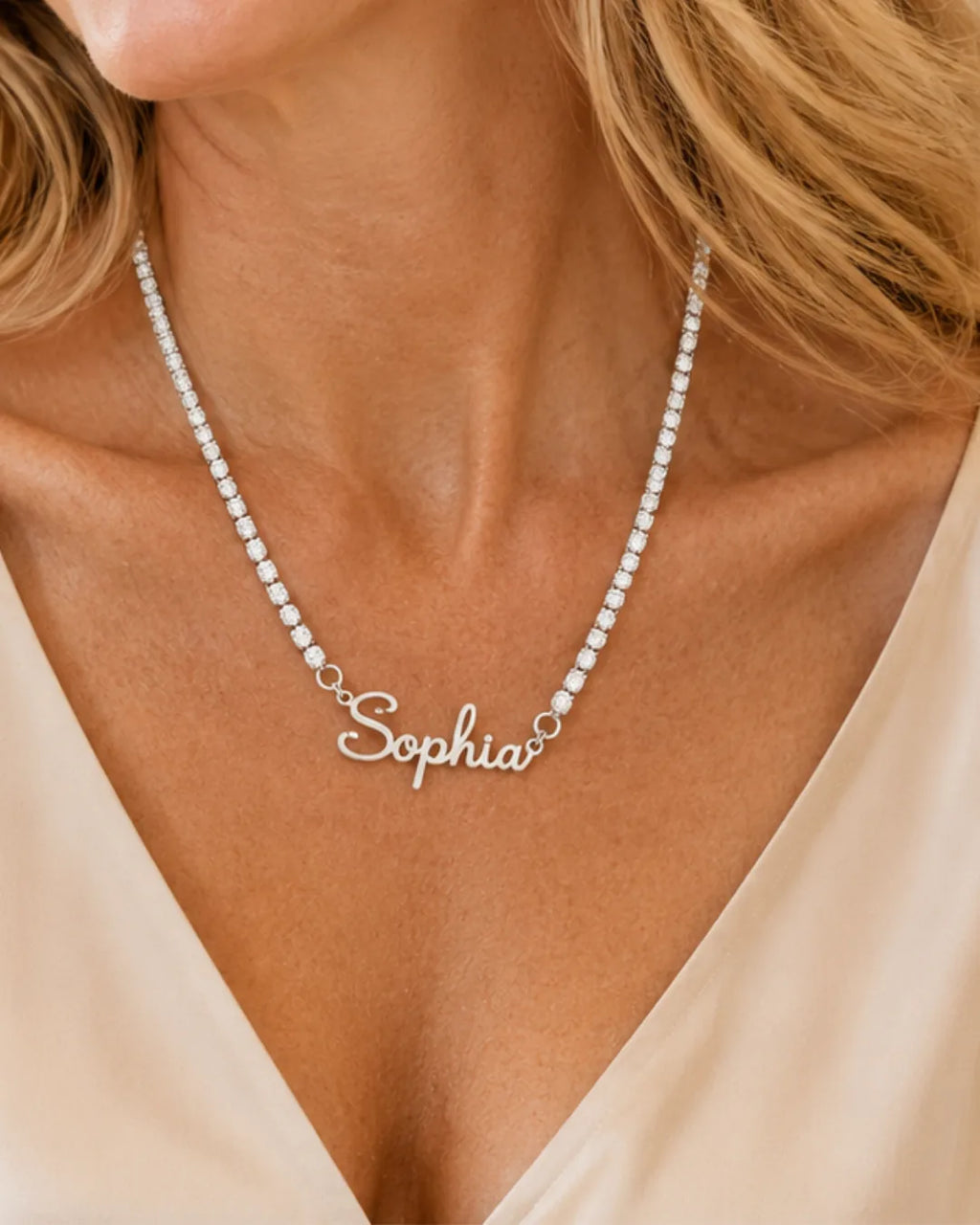 Women Tennis Necklace with Signature Name