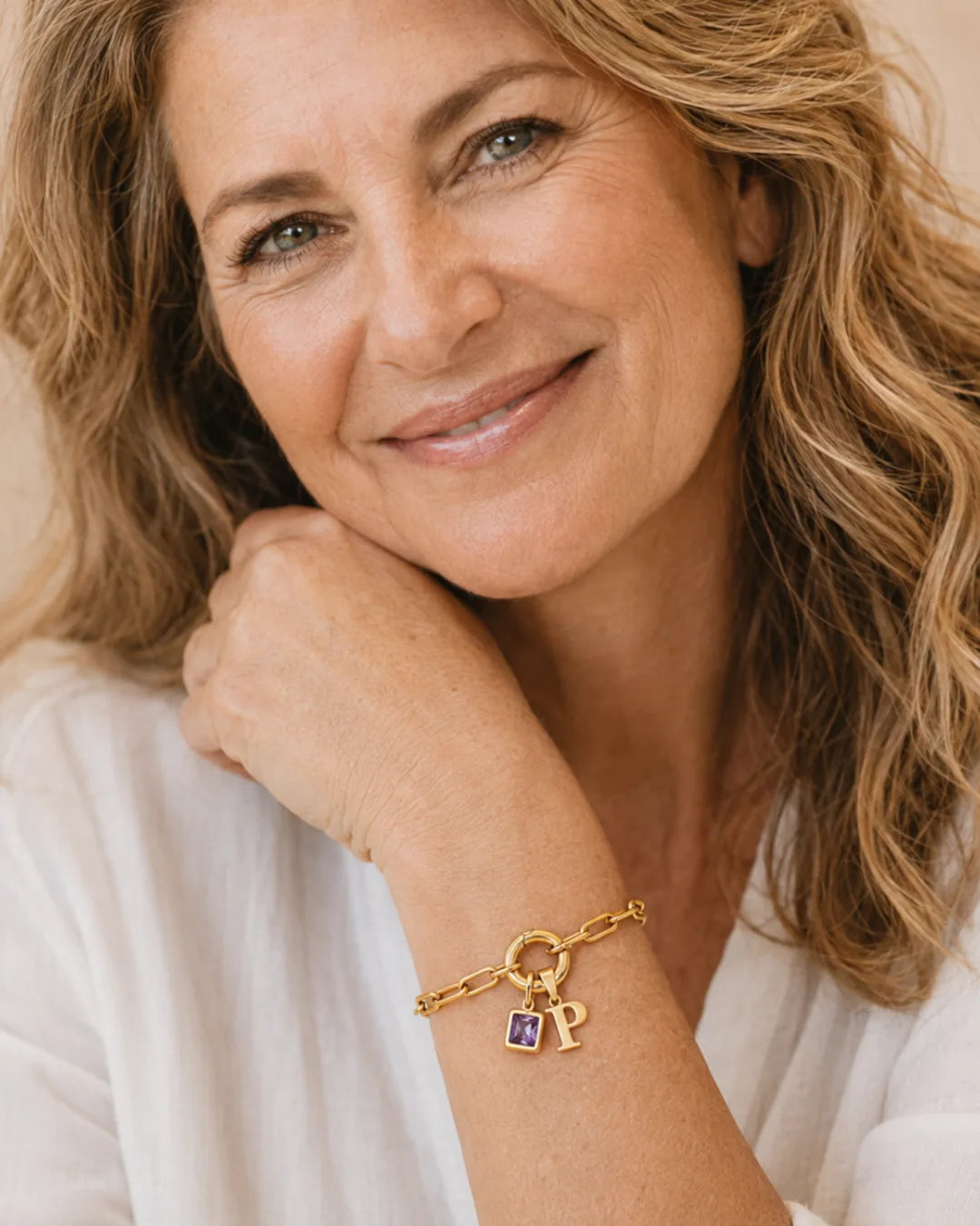 Jane Initial Birthstone Bracelet with Paperclip Chain