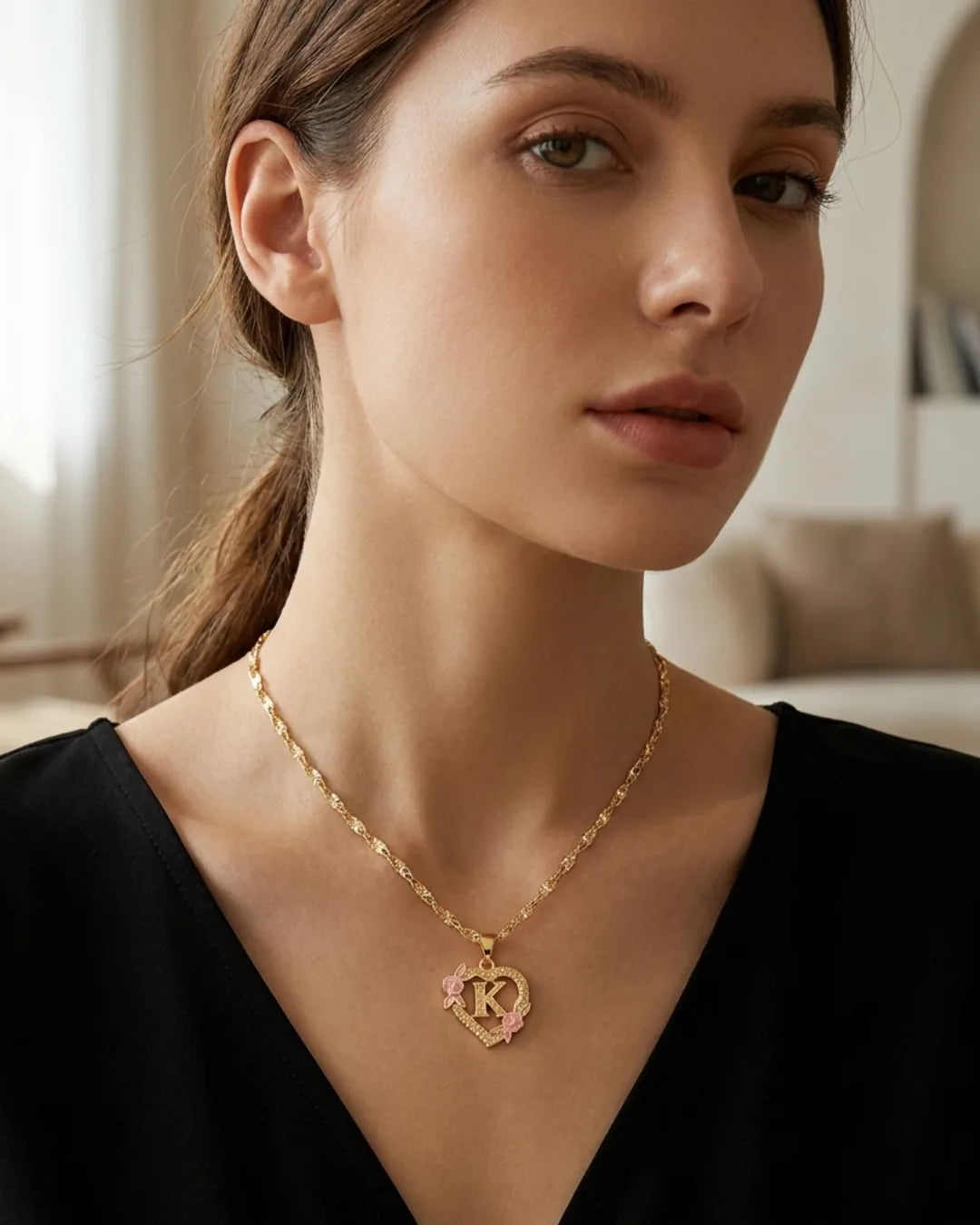 Celestia Heart Initial Necklace Bloom