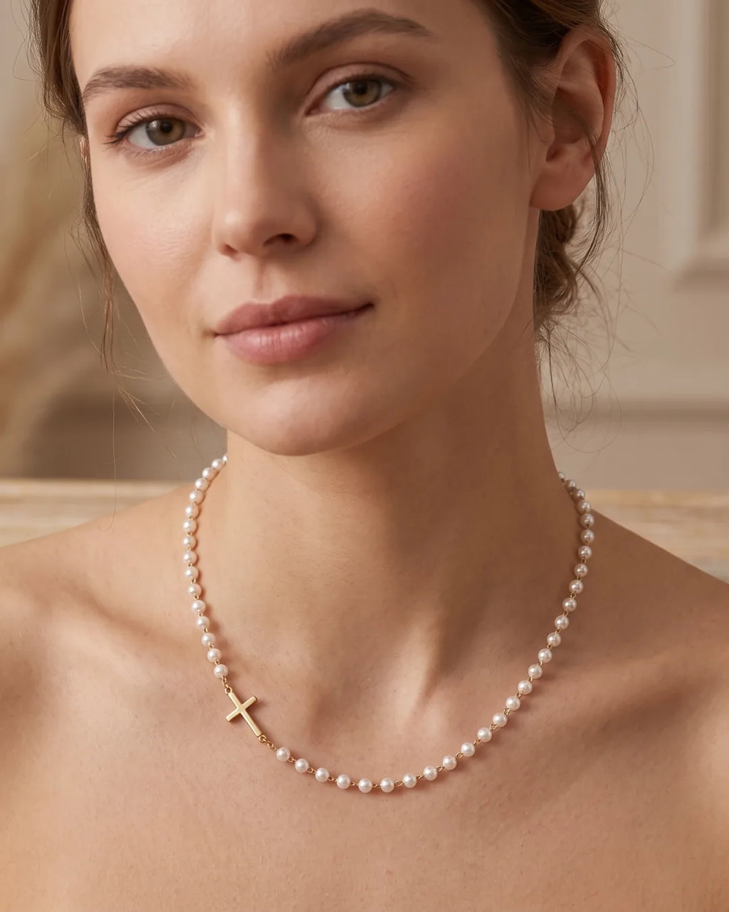 Celestine Cross Pearl Necklace Grace