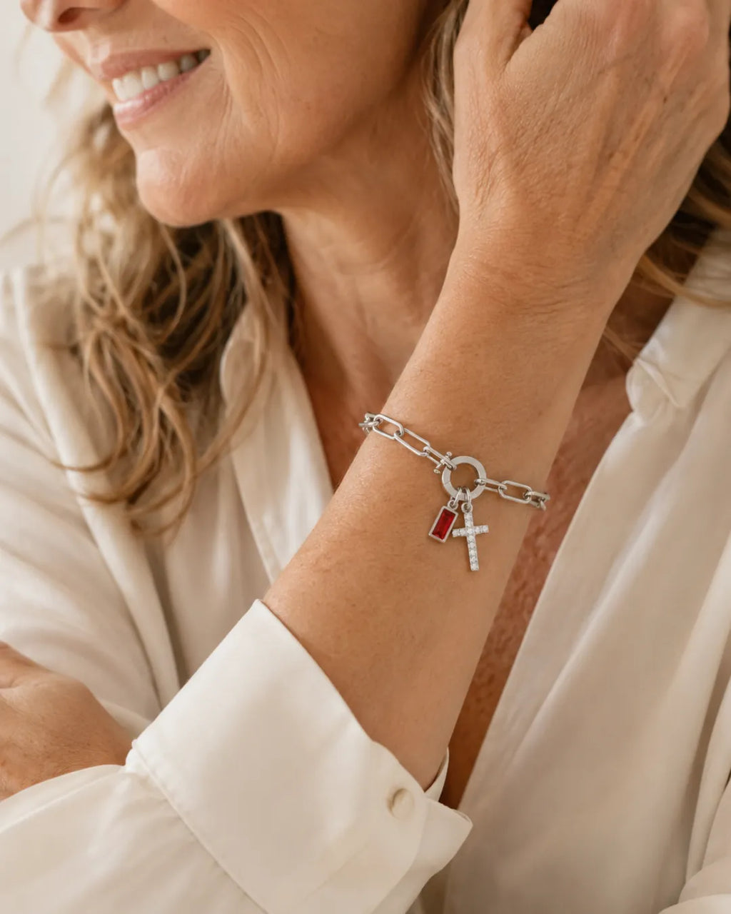Grace Birthstone Bracelet with Cross Charm