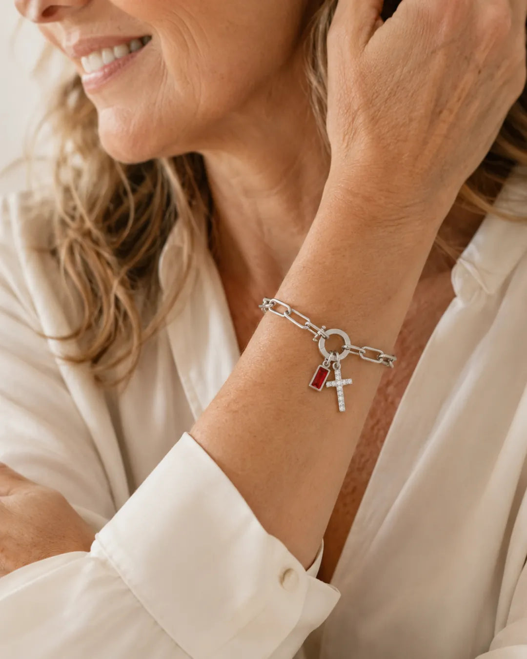 Grace Birthstone Bracelet with Cross Charm