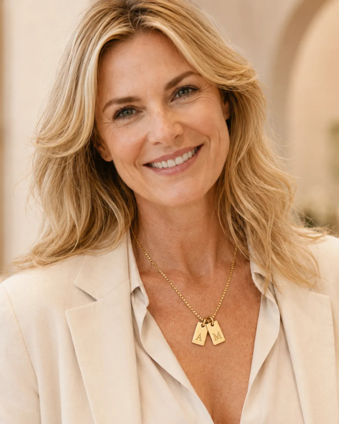 Ava Initial Necklace with Engraved Tags