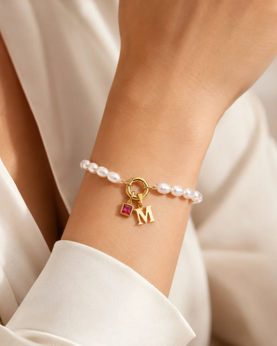 Emma Birthstone Bracelet with Pearl Beads