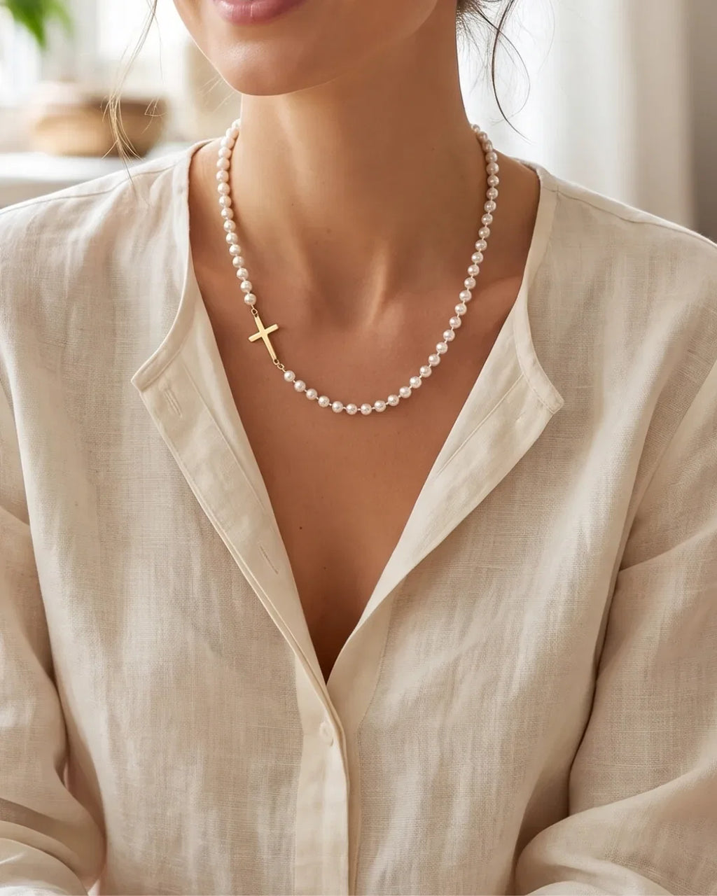 Celestine Cross Pearl Necklace Grace