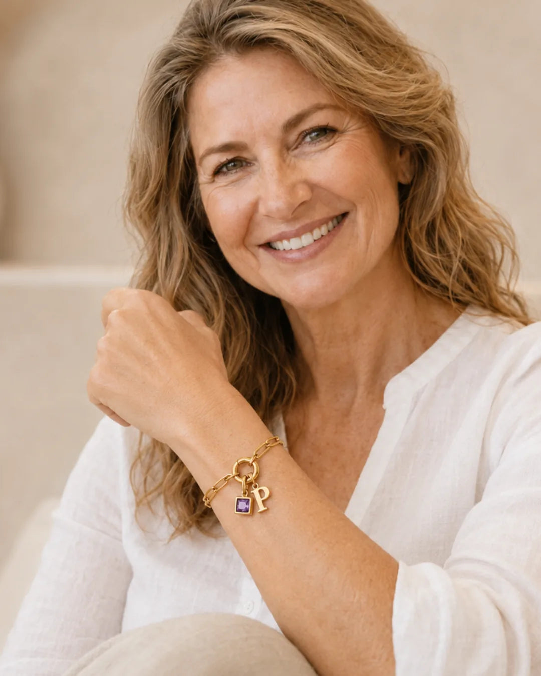 Jane Initial Birthstone Bracelet with Paperclip Chain
