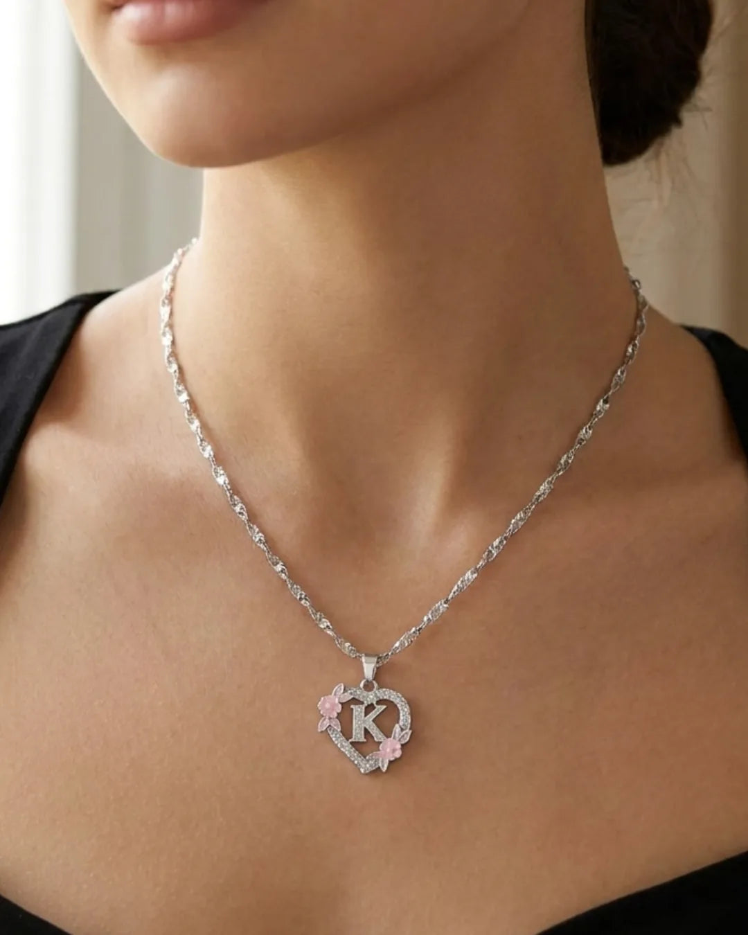 Celestia Heart Initial Necklace Bloom