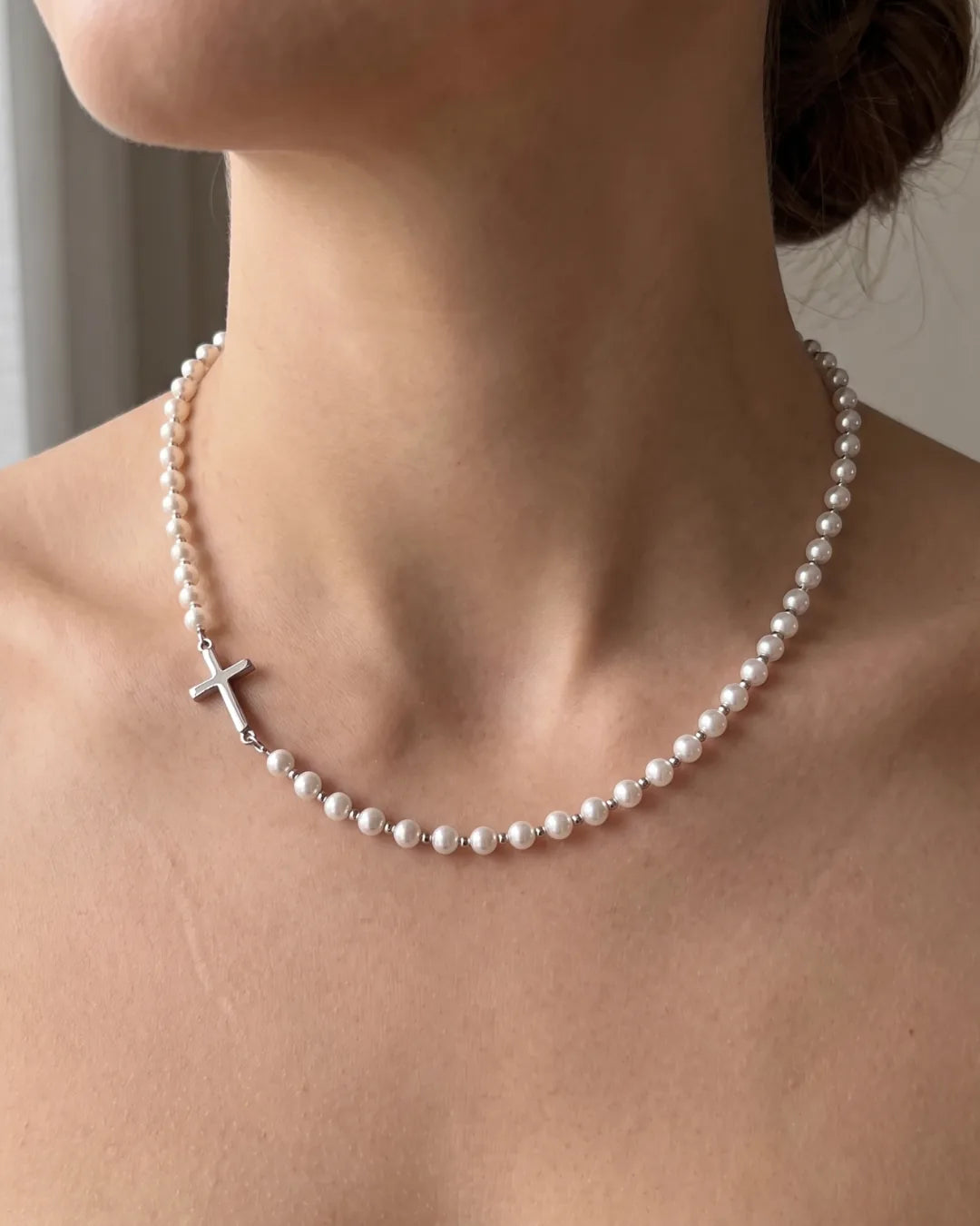 Celestine Cross Pearl Necklace Grace