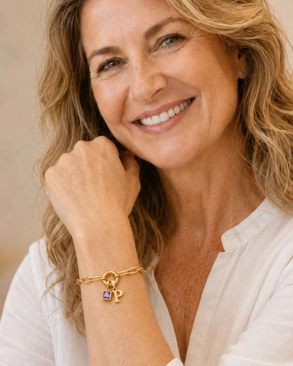 Jane Initial Birthstone Bracelet with Paperclip Chain
