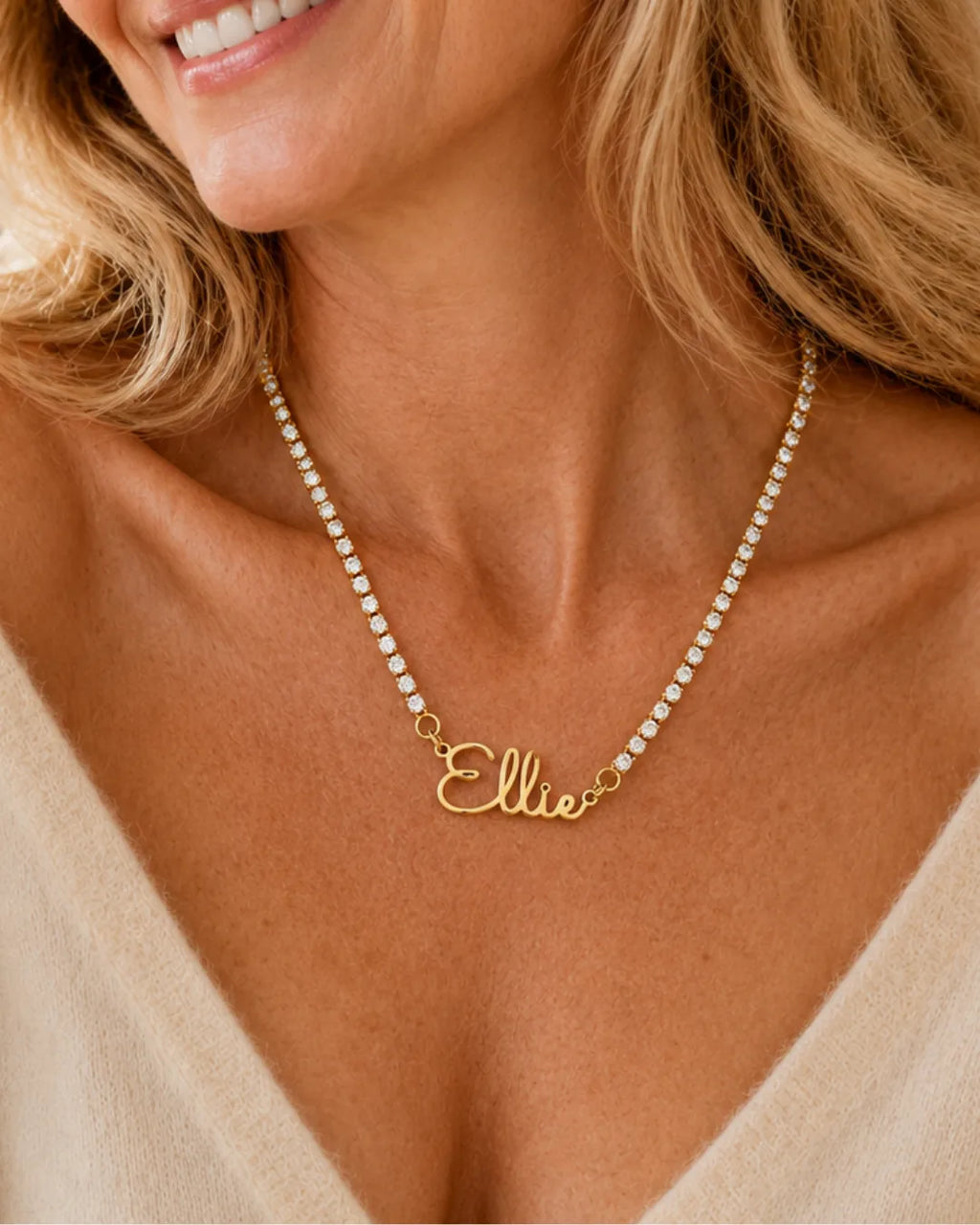 Women Tennis Necklace with Signature Name