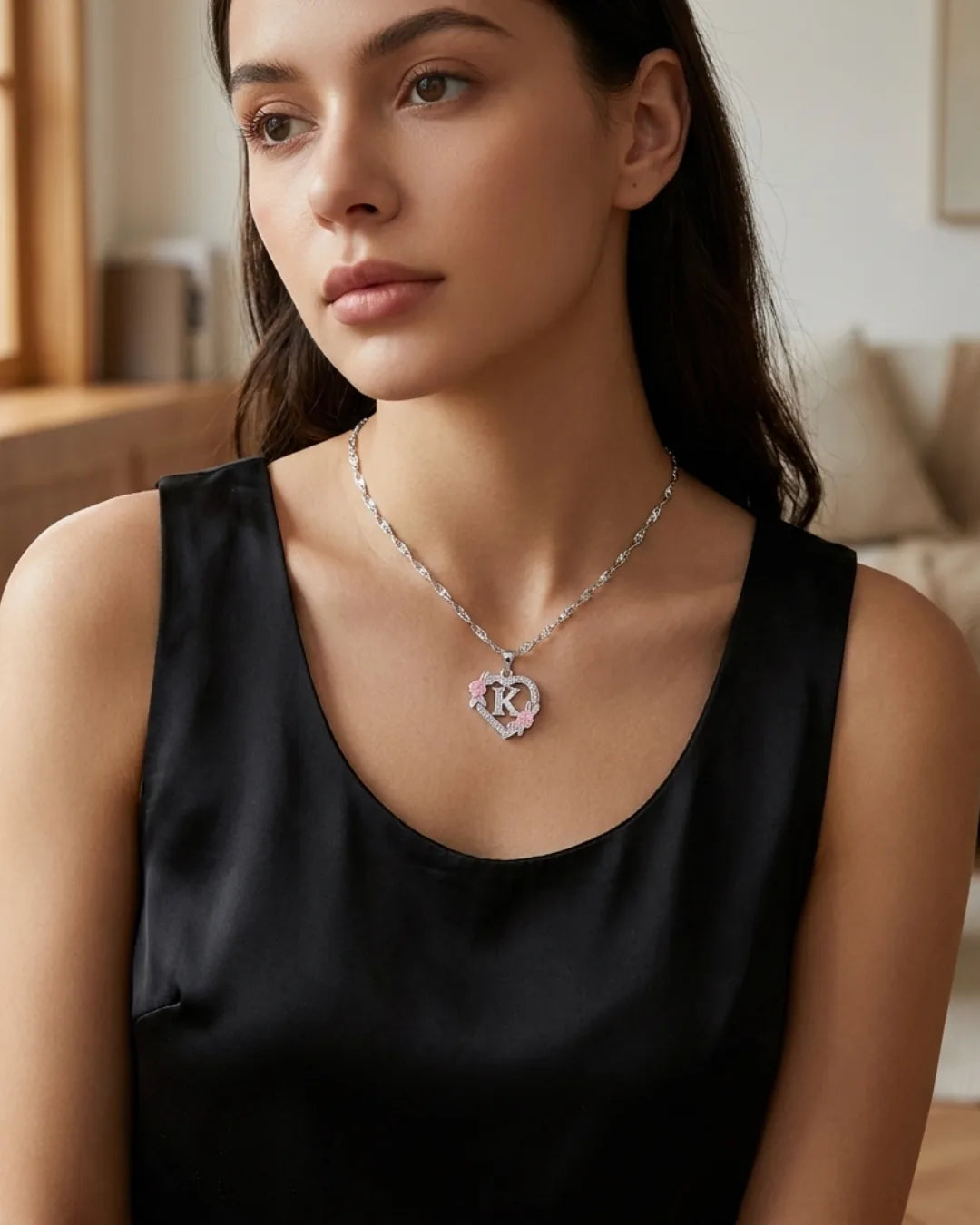 Celestia Heart Initial Necklace Bloom