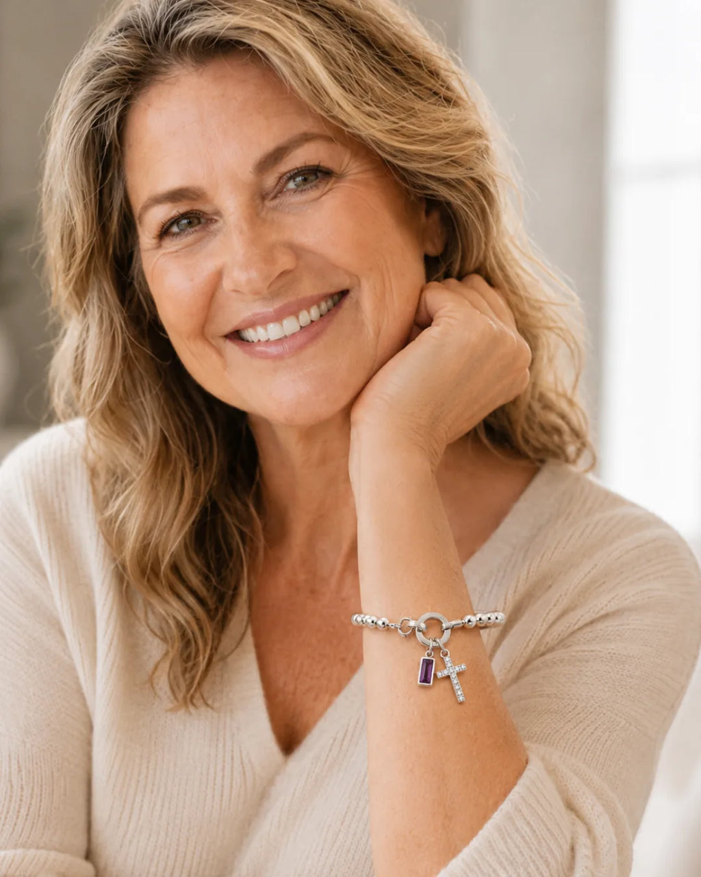 Emily Birthstone Cross Beaded Bracelet
