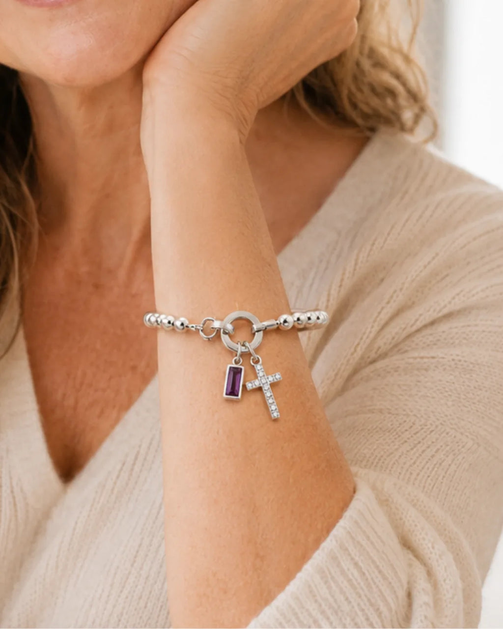 Emily Birthstone Cross Beaded Bracelet