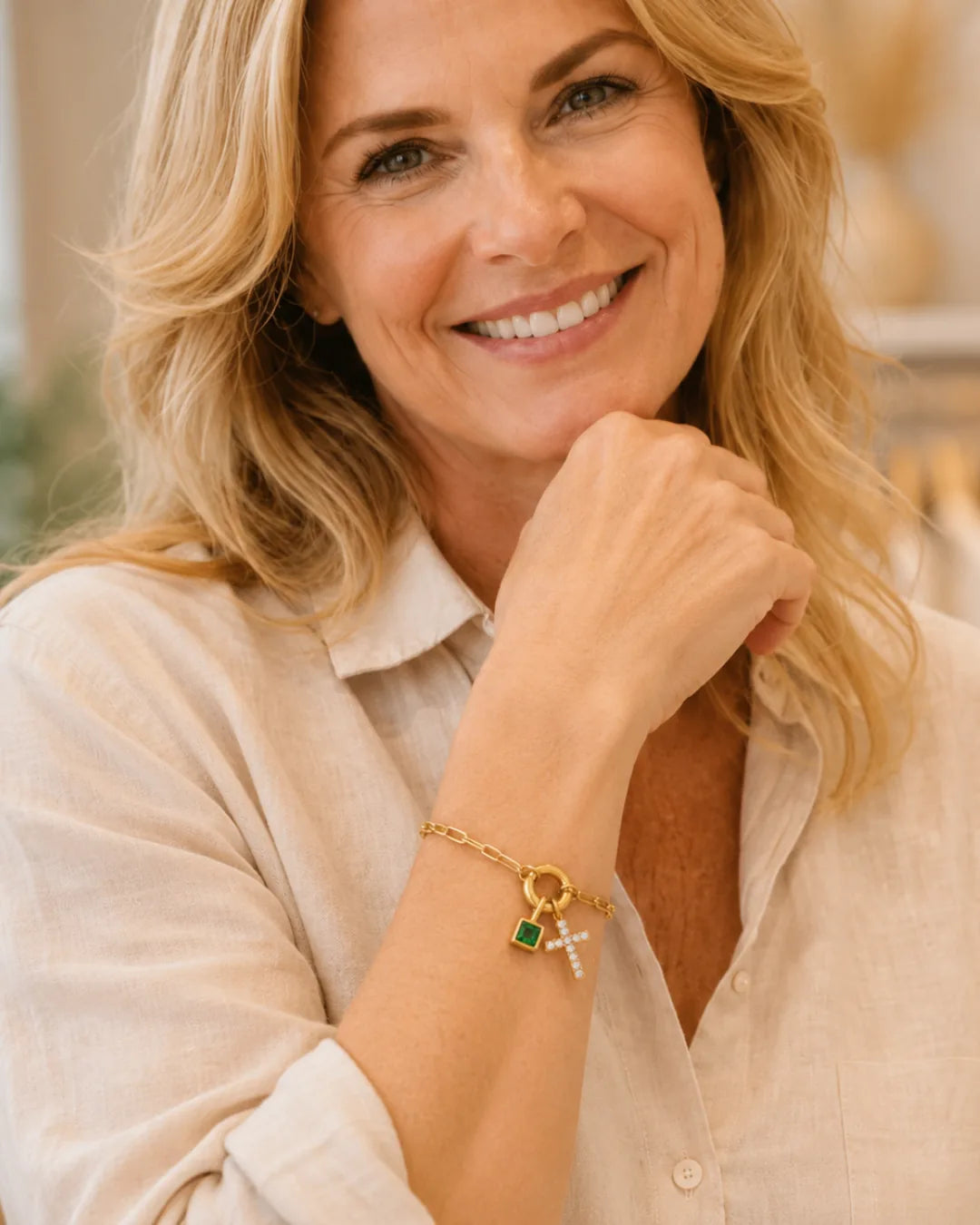 Gemma Cross Charm Bracelet with Birthstone