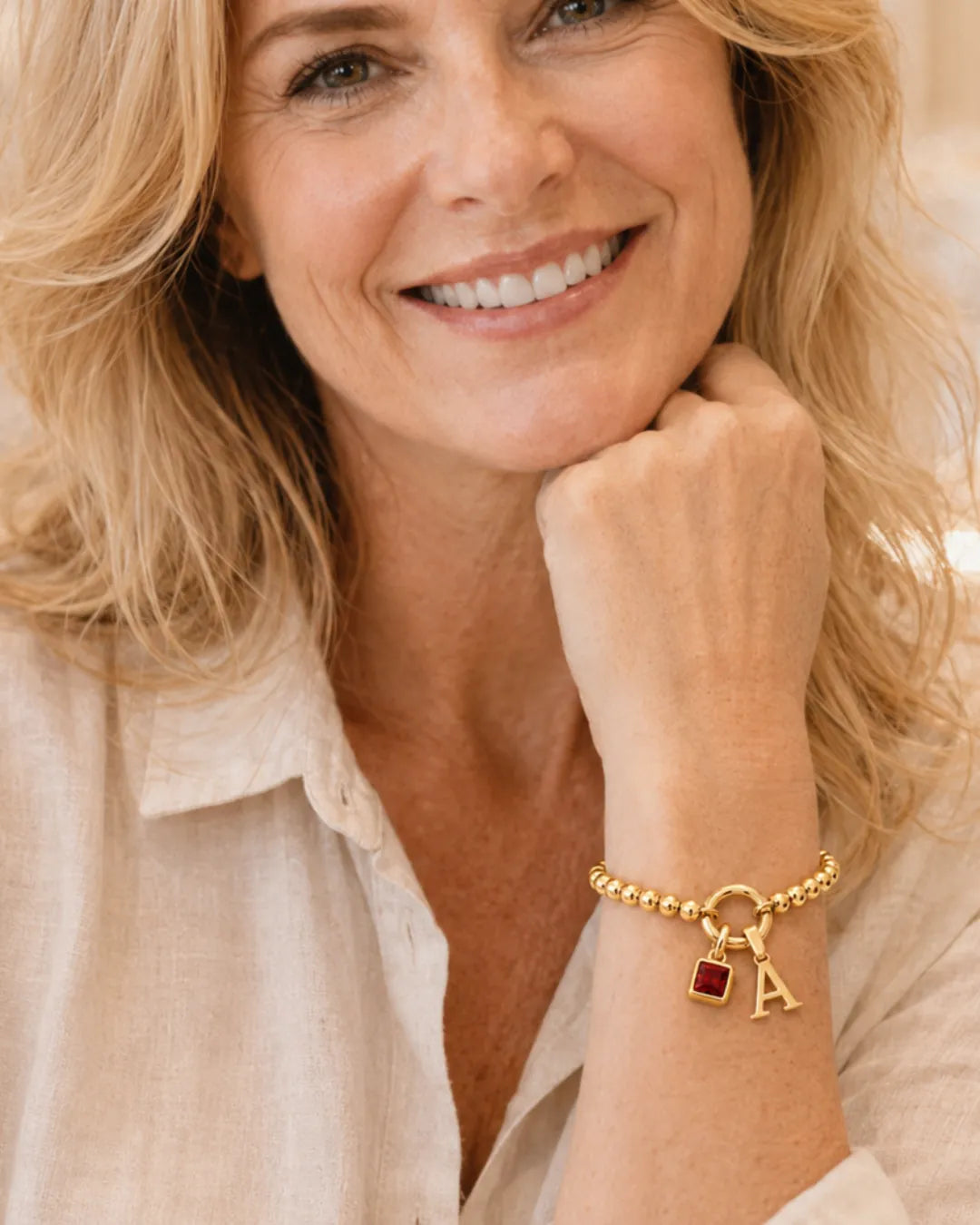 Ava Initial Birthstone Bracelet with Beads