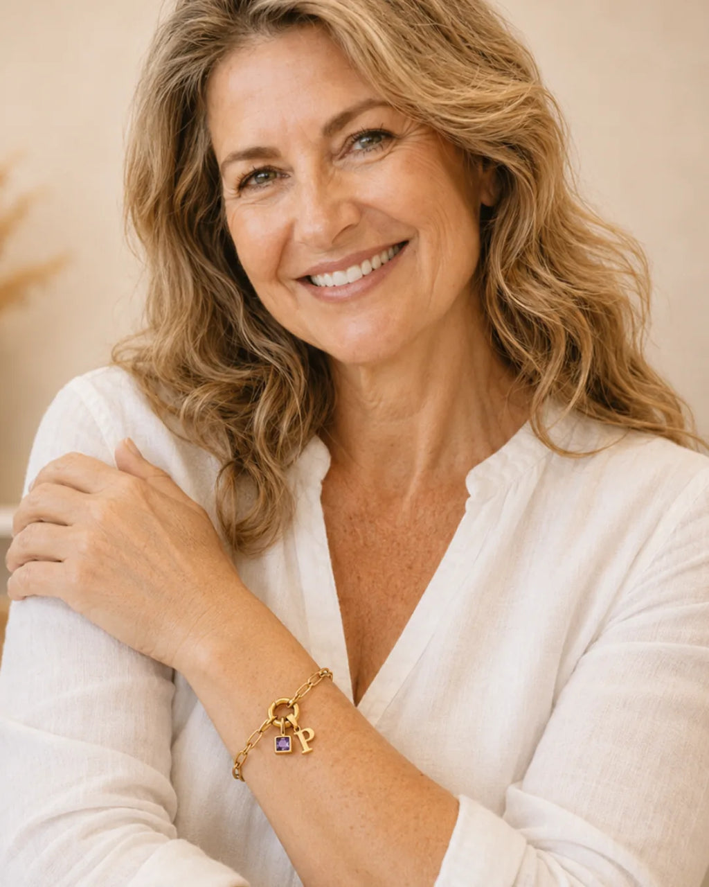 Jane Initial Birthstone Bracelet with Paperclip Chain